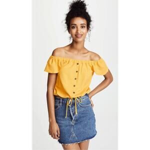 Madewell Off-Shoulder Crop Top Yellow Women’s S Elevated Boho Chic Minimalist